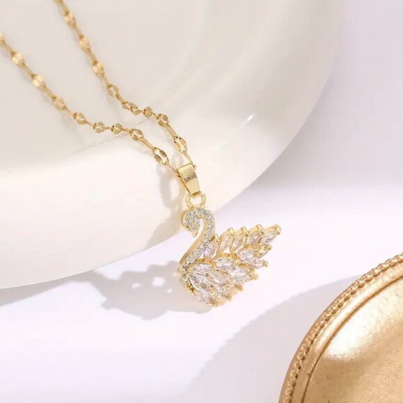 Dazzling Gold Swan Pendant Necklace - Picture 2 of 3